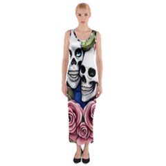 Skulls And Flowers Fitted Maxi Dress by GardenOfOphir