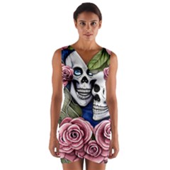 Skulls And Flowers Wrap Front Bodycon Dress by GardenOfOphir
