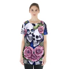 Skulls And Flowers Skirt Hem Sports Top by GardenOfOphir