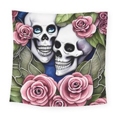 Skulls And Flowers Square Tapestry (large) by GardenOfOphir