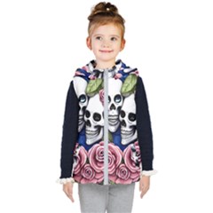 Skulls And Flowers Kids  Hooded Puffer Vest by GardenOfOphir