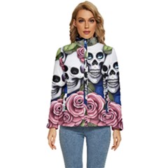 Skulls And Flowers Women s Puffer Bubble Jacket Coat by GardenOfOphir