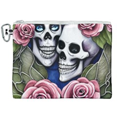 Skulls And Flowers Canvas Cosmetic Bag (xxl) by GardenOfOphir
