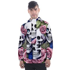 Skulls And Flowers Men s Front Pocket Pullover Windbreaker by GardenOfOphir