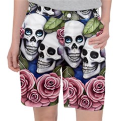 Skulls And Flowers Pocket Shorts by GardenOfOphir