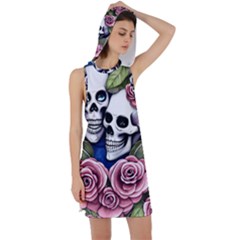 Skulls And Flowers Racer Back Hoodie Dress by GardenOfOphir