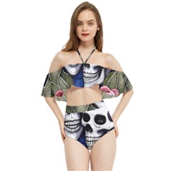 Skulls And Flowers Halter Flowy Bikini Set  by GardenOfOphir