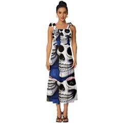 Skulls And Flowers Tie-strap Tiered Midi Chiffon Dress by GardenOfOphir