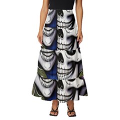 Skulls And Flowers Tiered Ruffle Maxi Skirt