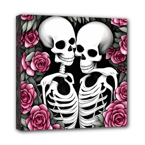 Black And White Rose Sugar Skull Mini Canvas 8  X 8  (stretched) by GardenOfOphir