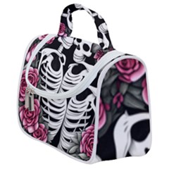 Black And White Rose Sugar Skull Satchel Handbag by GardenOfOphir