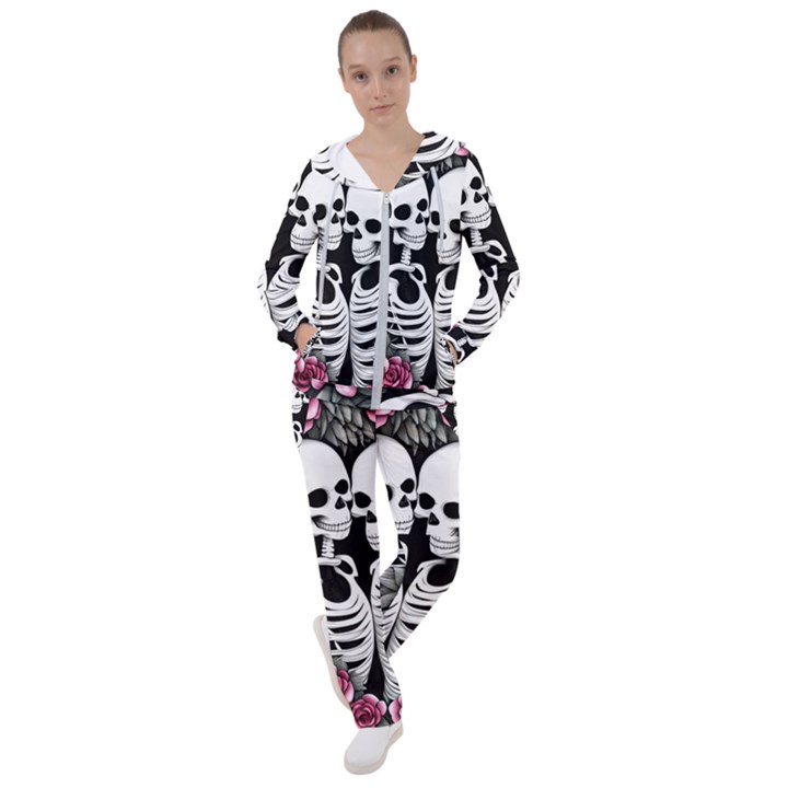 black and white rose sugar skull Women s Tracksuit