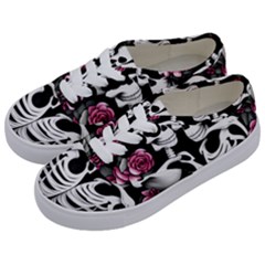 Black And White Rose Sugar Skull Kids  Classic Low Top Sneakers by GardenOfOphir