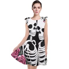 Black And White Rose Sugar Skull Tie Up Tunic Dress by GardenOfOphir