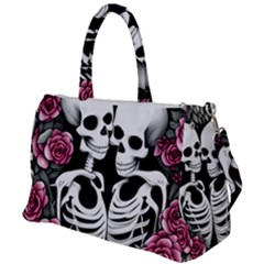 Black And White Rose Sugar Skull Duffel Travel Bag by GardenOfOphir