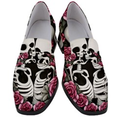 Black And White Rose Sugar Skull Women s Chunky Heel Loafers by GardenOfOphir