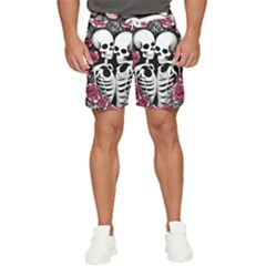 Black And White Rose Sugar Skull Men s Runner Shorts by GardenOfOphir