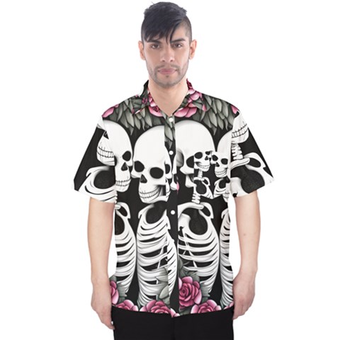 Black And White Rose Sugar Skull Men s Hawaii Shirt by GardenOfOphir