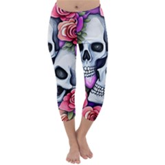 Floral Skeletons Capri Winter Leggings  by GardenOfOphir