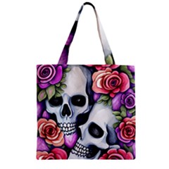 Floral Skeletons Zipper Grocery Tote Bag by GardenOfOphir