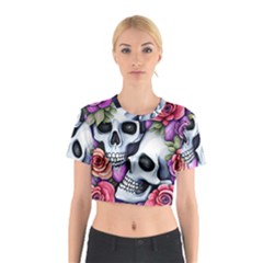 Floral Skeletons Cotton Crop Top by GardenOfOphir