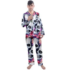 Floral Skeletons Men s Long Sleeve Satin Pajamas Set by GardenOfOphir