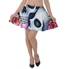 Floral Skeletons Velvet Skater Skirt by GardenOfOphir