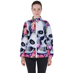 Floral Skeletons Women s High Neck Windbreaker by GardenOfOphir