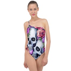 Floral Skeletons Classic One Shoulder Swimsuit by GardenOfOphir