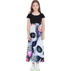 Floral Skeletons Kids  Flared Maxi Skirt by GardenOfOphir