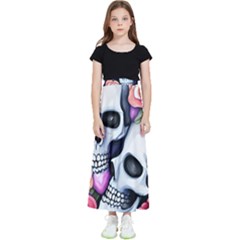 Floral Skeletons Kids  Flared Maxi Skirt