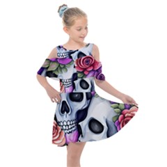 Floral Skeletons Kids  Shoulder Cutout Chiffon Dress by GardenOfOphir