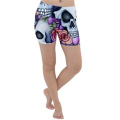 Floral Skeletons Lightweight Velour Yoga Shorts by GardenOfOphir