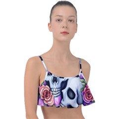 Floral Skeletons Frill Bikini Top by GardenOfOphir