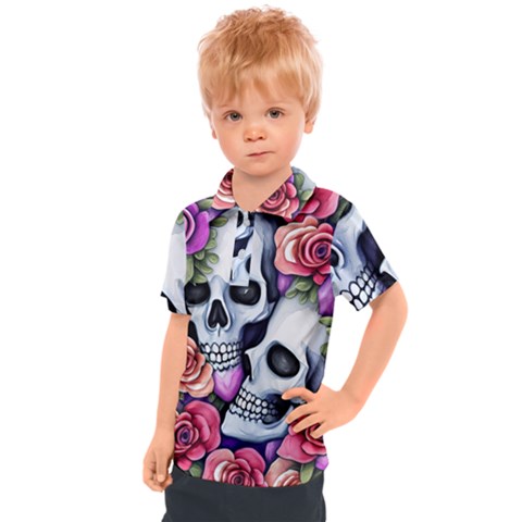 Floral Skeletons Kids  Polo Tee by GardenOfOphir