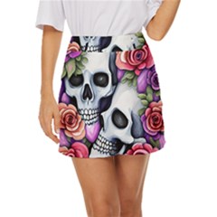 Floral Skeletons Mini Front Wrap Skirt by GardenOfOphir