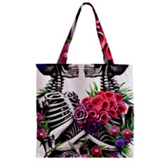 Gothic Floral Skeletons Zipper Grocery Tote Bag by GardenOfOphir