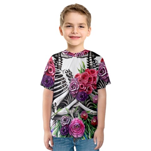 Gothic Floral Skeletons Kids  Sport Mesh Tee by GardenOfOphir