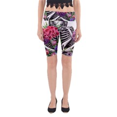 Gothic Floral Skeletons Yoga Cropped Leggings