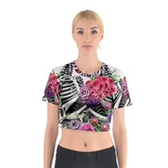 Gothic Floral Skeletons Cotton Crop Top by GardenOfOphir