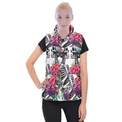 Gothic Floral Skeletons Women s Button Up Vest by GardenOfOphir