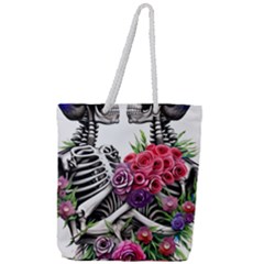 Gothic Floral Skeletons Full Print Rope Handle Tote (large) by GardenOfOphir