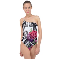 Gothic Floral Skeletons Classic One Shoulder Swimsuit by GardenOfOphir