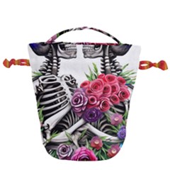 Gothic Floral Skeletons Drawstring Bucket Bag by GardenOfOphir