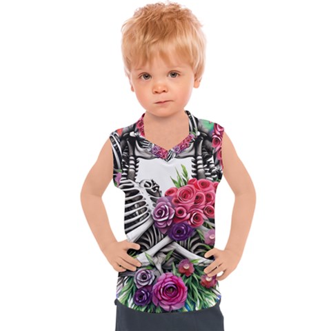 Gothic Floral Skeletons Kids  Sport Tank Top by GardenOfOphir