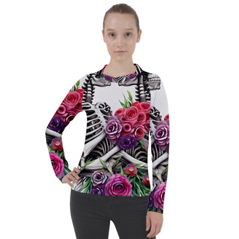 Gothic Floral Skeletons Women s Pique Long Sleeve Tee by GardenOfOphir