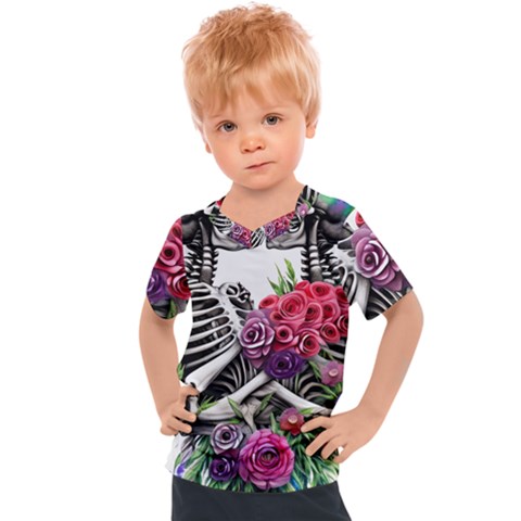 Gothic Floral Skeletons Kids  Sports Tee by GardenOfOphir
