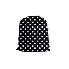 Black And White Polka Dots Drawstring Pouch (medium) by GardenOfOphir