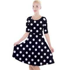 Black And White Polka Dots Quarter Sleeve A-line Dress by GardenOfOphir