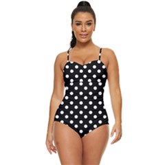 Black And White Polka Dots Retro Full Coverage Swimsuit by GardenOfOphir